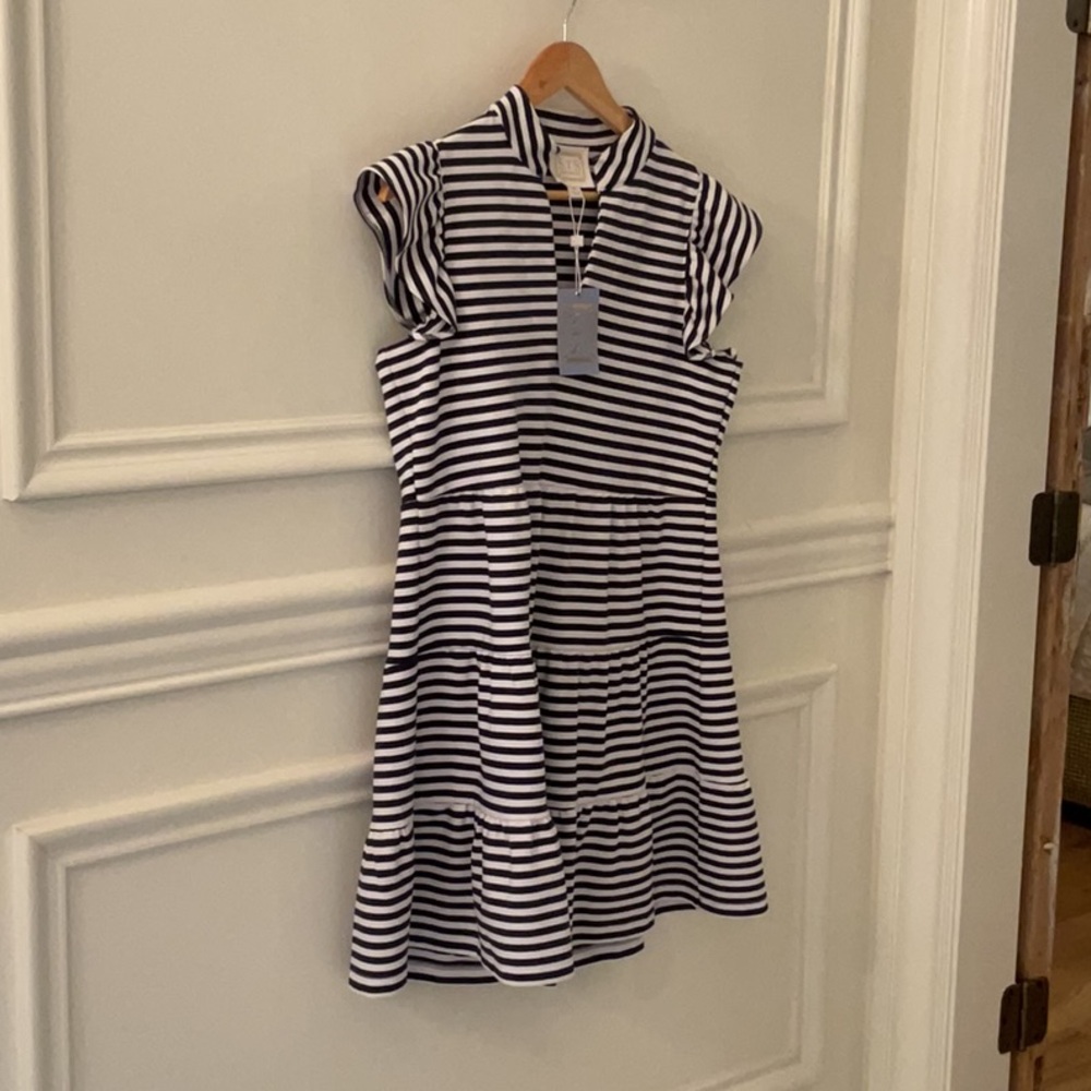 Sail to Sable Navy and White Striped Midi Dress